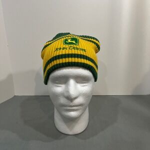 John Deere Beanie Kids O/S 2T-4T Yellow Green Striped Logo Knit Hat